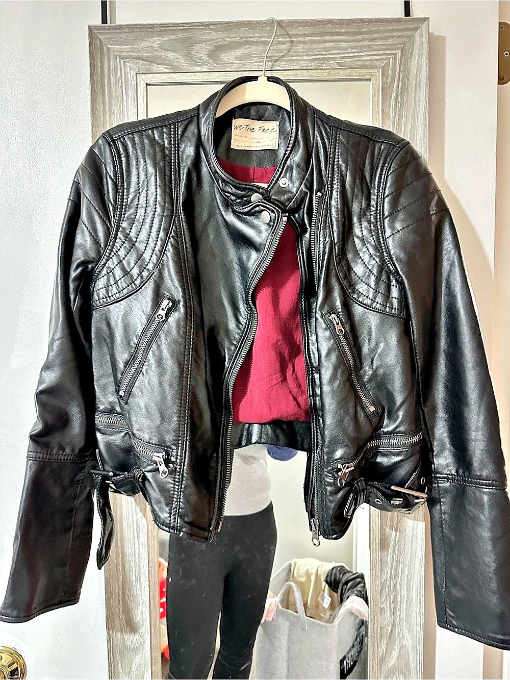 We The Free Jesse Vegan Leather Moto Jacket Black & Red XS